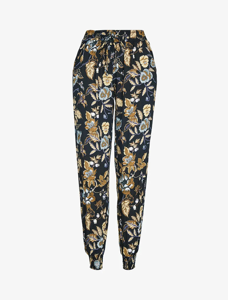 Haremshose mit Blumenmuster - schwarz