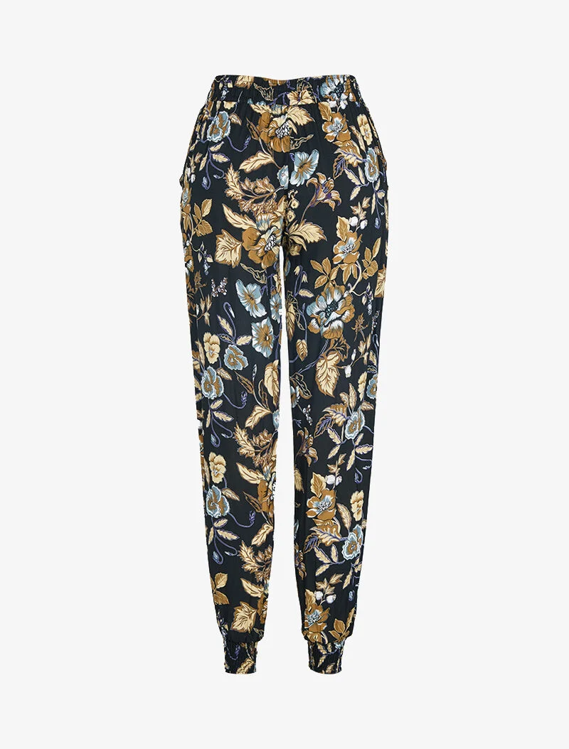 Haremshose mit Blumenmuster - schwarz