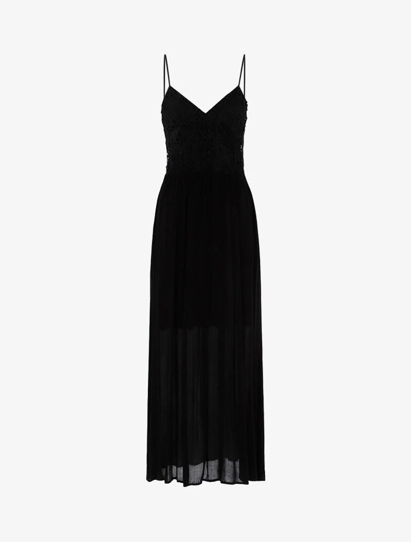 Langes Kleid mit gehäkeltem Oberteil - schwarz