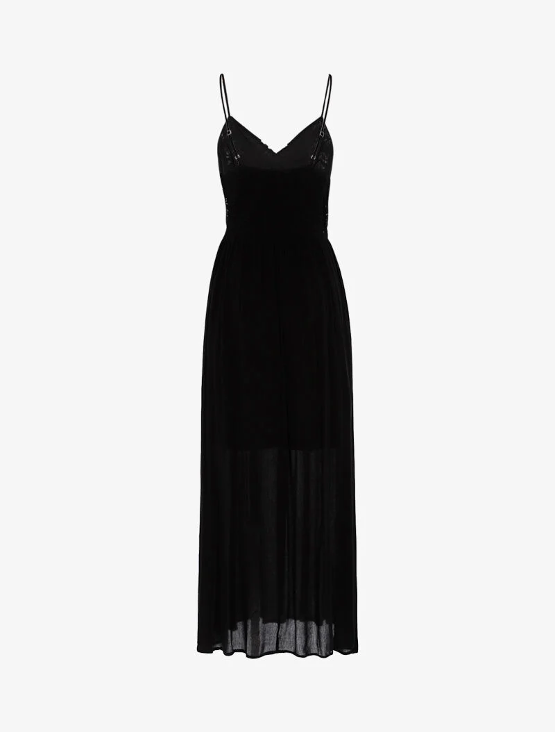 Langes Kleid mit gehäkeltem Oberteil - schwarz