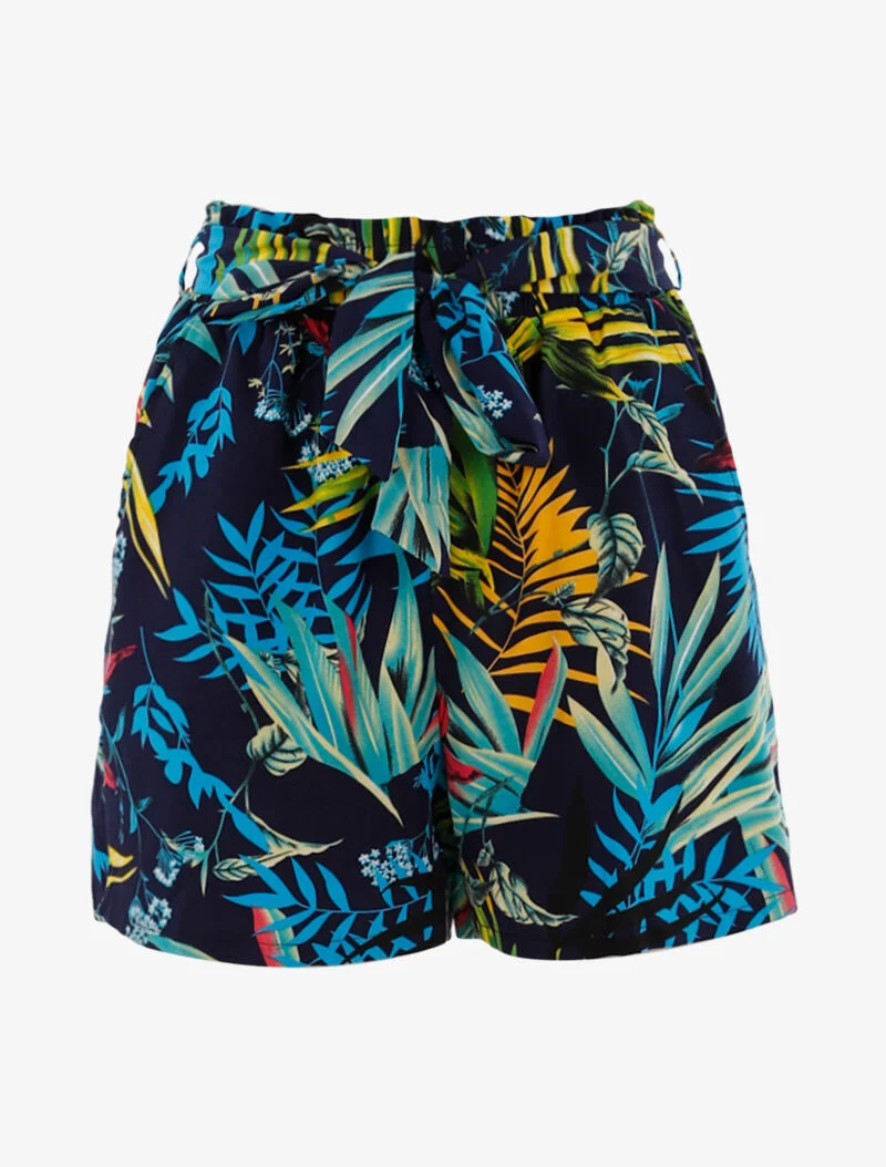 Tropisch bedruckte Shorts - Marine/Gelb