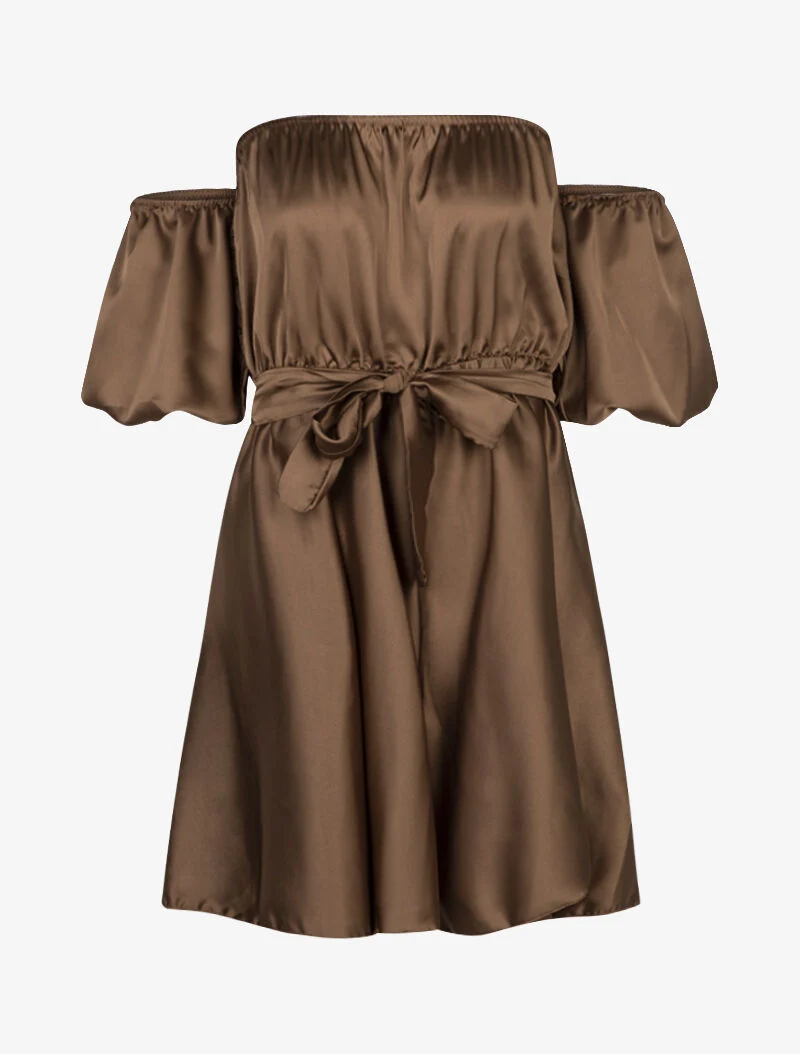 Schulterfreier Satin-Overall - braun