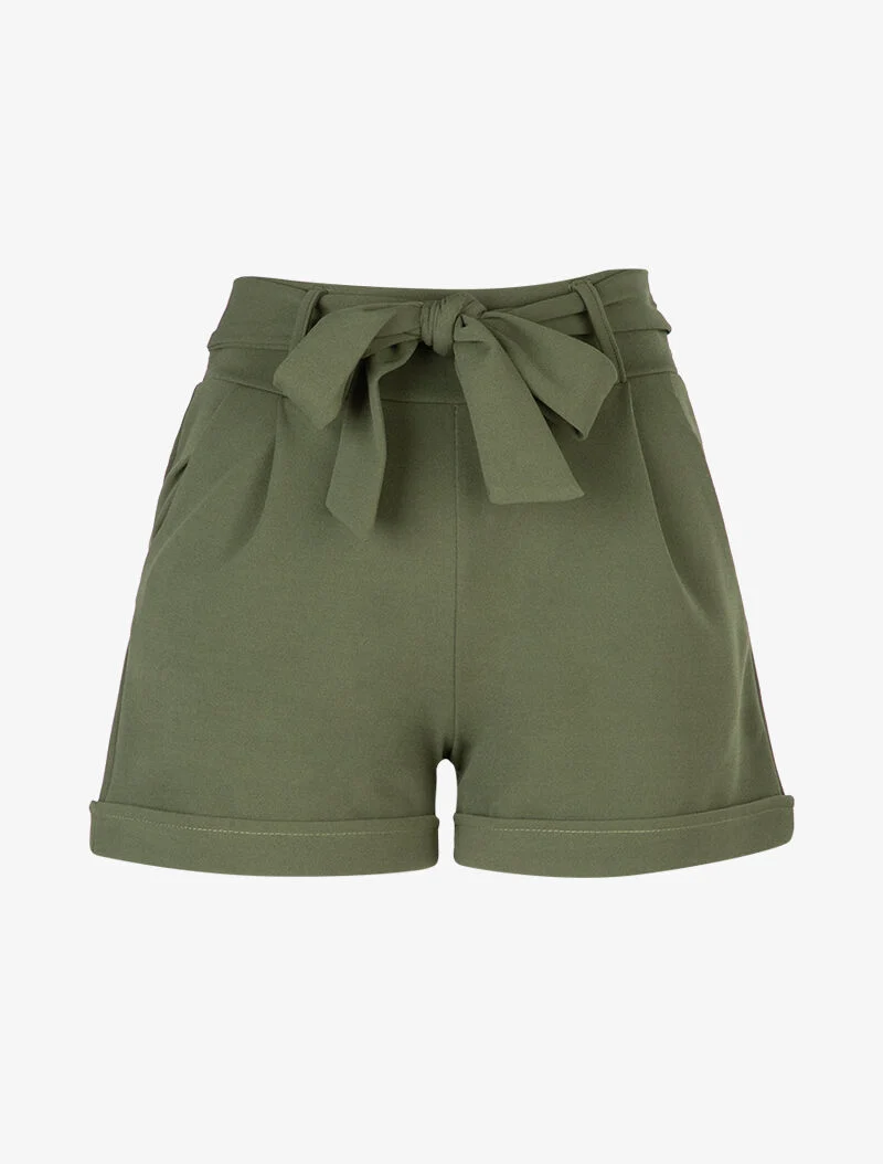 Kurze einfarbige Hose mit Säumen - Kaki