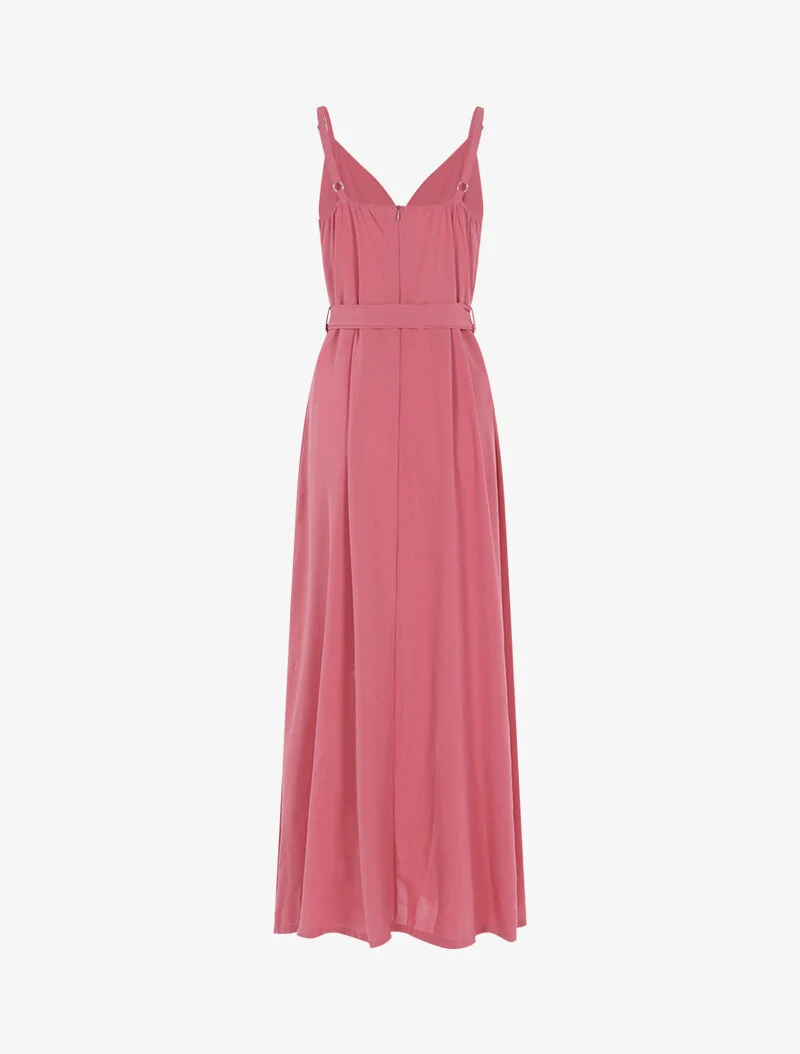 Langes Kleid mit geschlitztem Volant-Saum - Rose