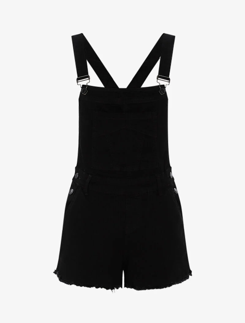 Kurze Latzhose mit ausgefransten Kanten - schwarz