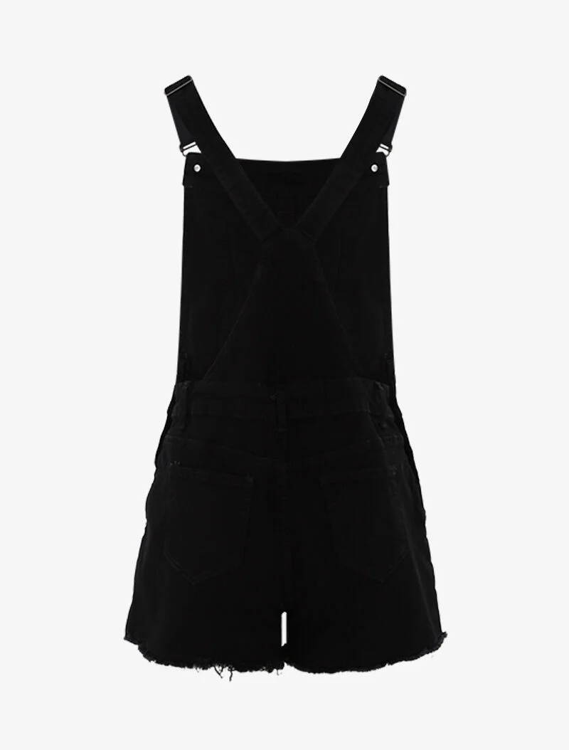 Kurze Latzhose mit ausgefransten Kanten - schwarz