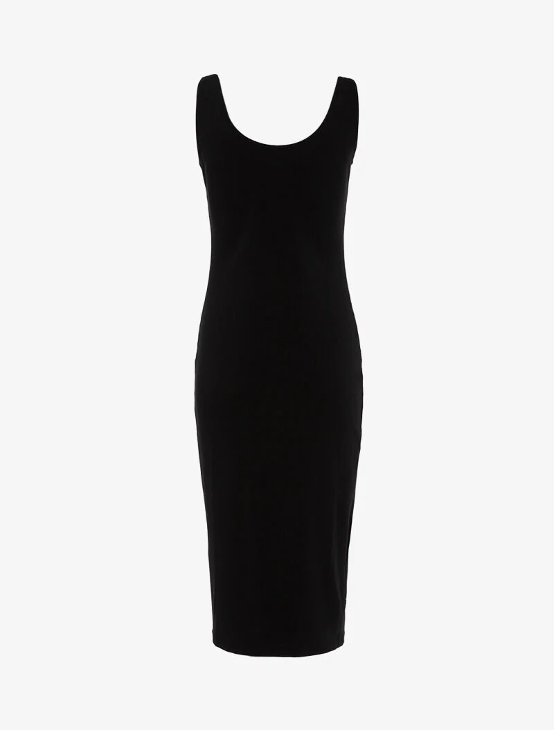 Geripptes Kleid mit Knopfleiste - schwarz