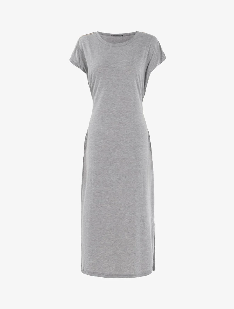 T-Shirt-Kleid mit irisierenden Streifen - Hellgrau
