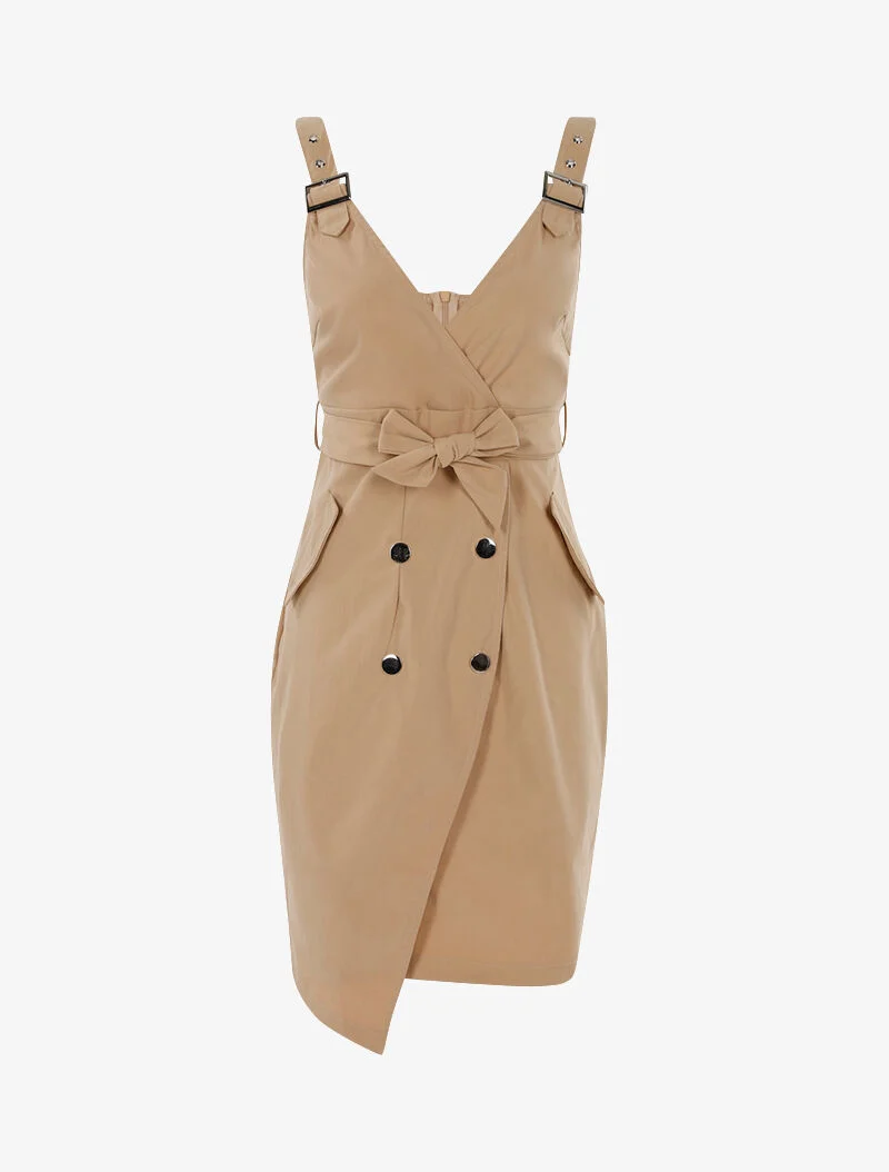 Ärmelloses Kleid mit dekorativen Knöpfen - beige
