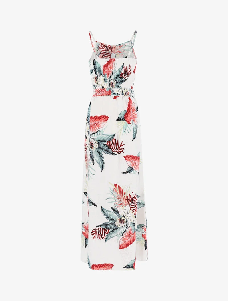 Langes Kleid mit tropischem Print - weiß