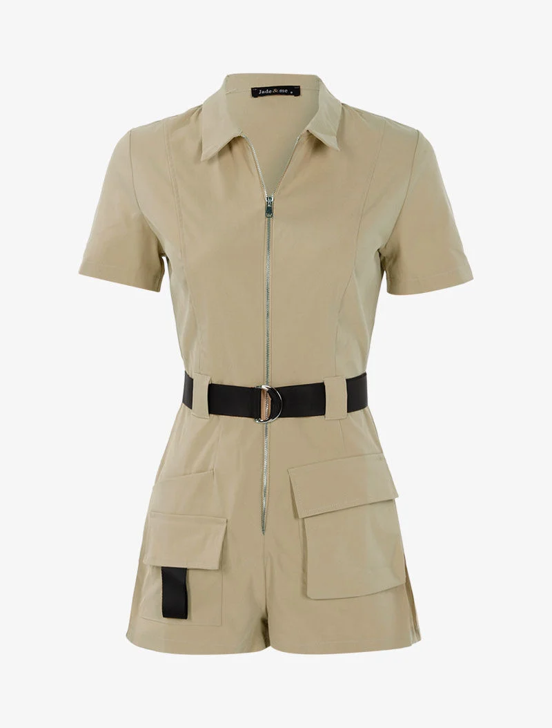 Overall-Shorts mit kontrastierenden Details - beige