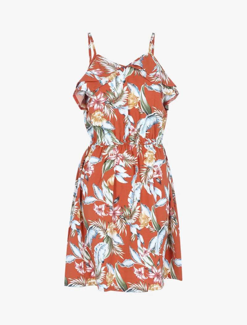 Kleid mit Druck und Rüschenkragen - Orange