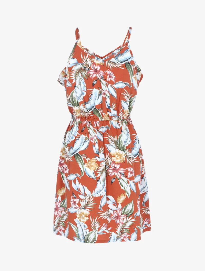 Kleid mit Druck und Rüschenkragen - Orange