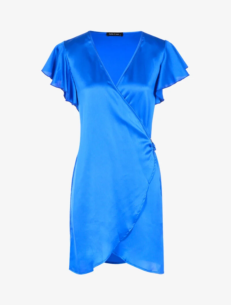 Wickelkleid aus Satin - elektrisches Blau