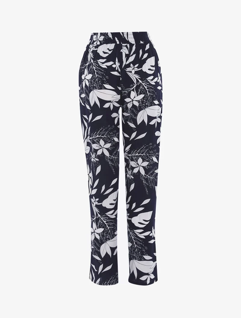 Monochrome Blätter bedruckte Hose - Marine