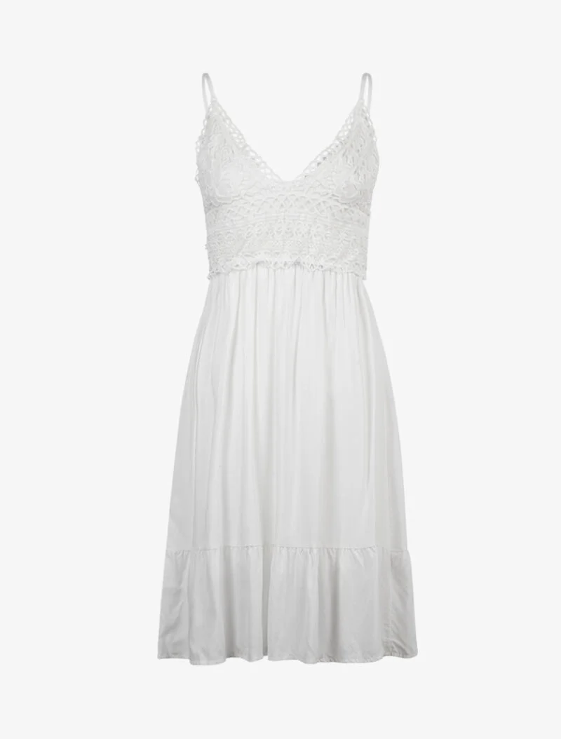 Kleid mit gehäkeltem Oberteil - weiß