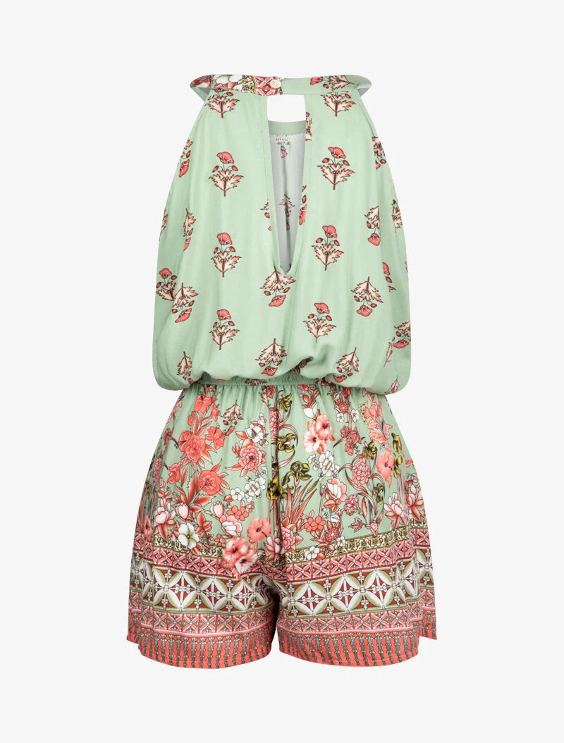 Floral und grafisch bedruckter Jumpsuit - Grün