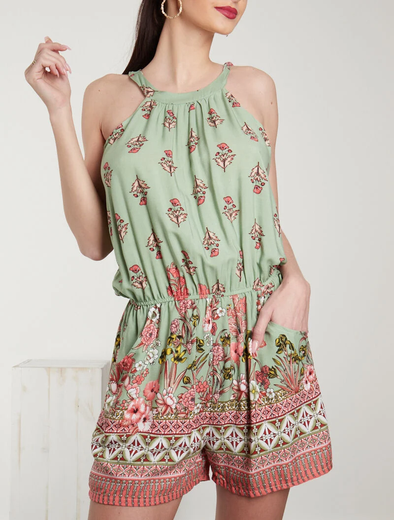 Floral und grafisch bedruckter Jumpsuit - Grün