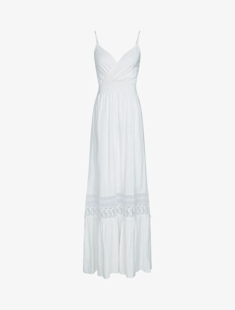 Kleid mit grafischem Häkelstreifen - Ecru