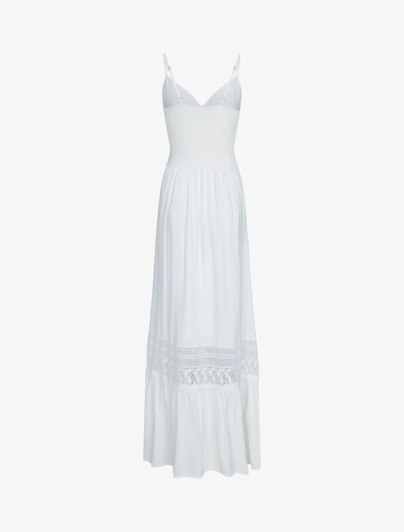 Kleid mit grafischem Häkelstreifen - Ecru