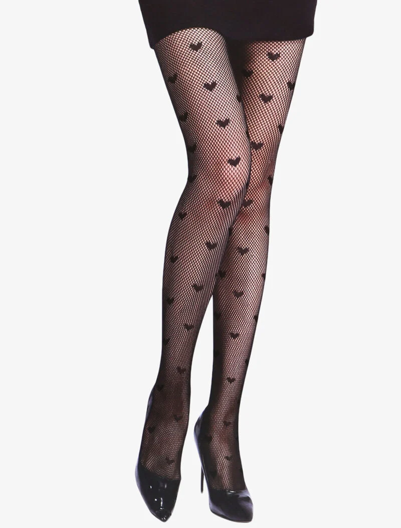 Herzbedruckte Netzstrumpfhose - schwarz