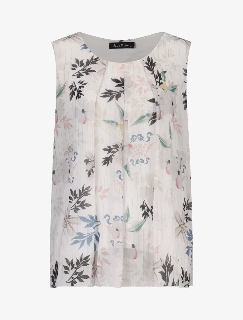 Blumiges Top mit schimmernden Borten - weiß