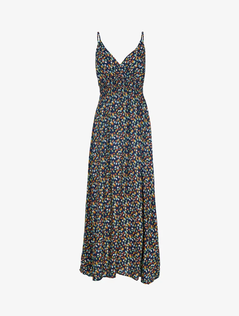 Kleid mit buntem kleinen Blätterdruck - Marine
