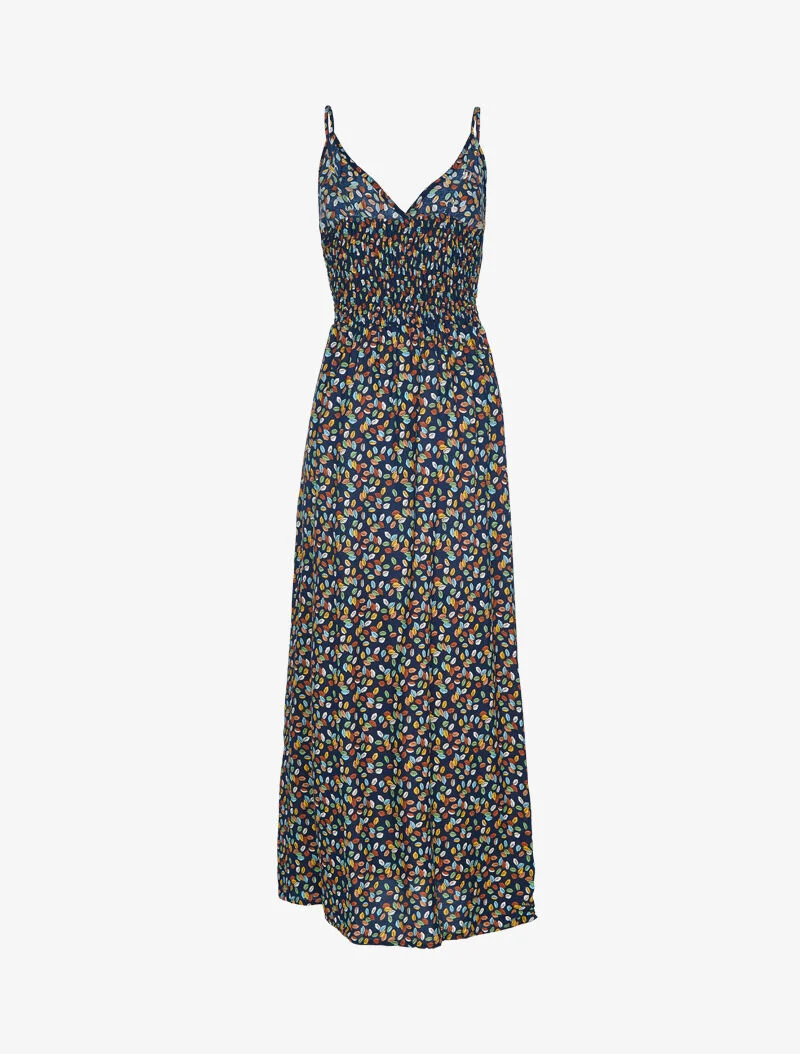 Kleid mit buntem kleinen Blätterdruck - Marine