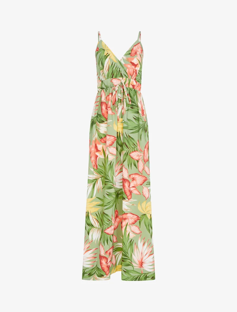 Langes fließendes Kleid mit sommerlichem Print - Grün