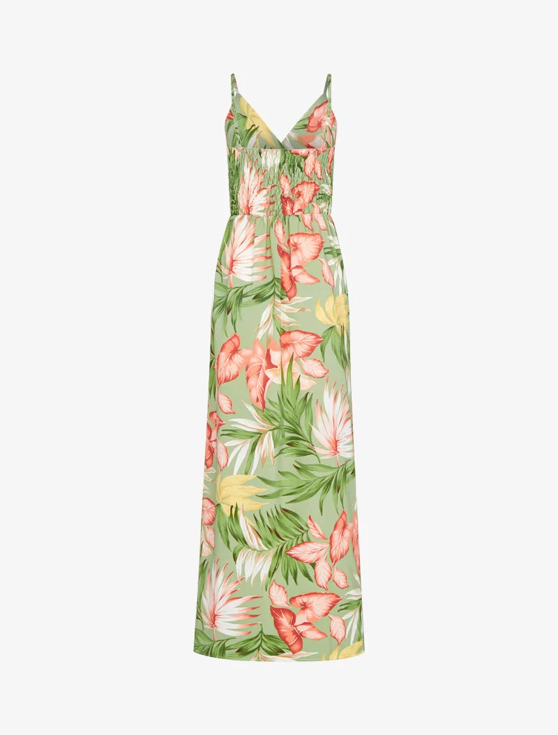 Langes fließendes Kleid mit sommerlichem Print - Grün