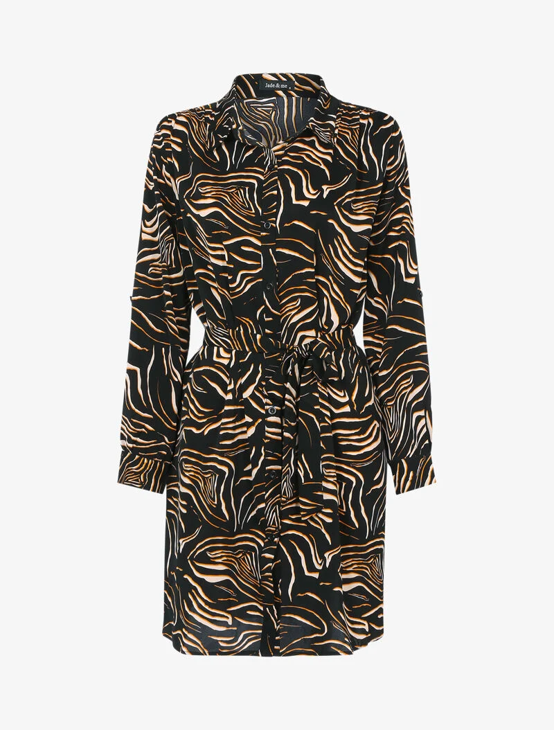Hemdblusenkleid mit abstraktem Grafikdruck - schwarz