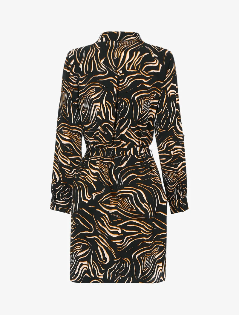 Hemdblusenkleid mit abstraktem Grafikdruck - schwarz