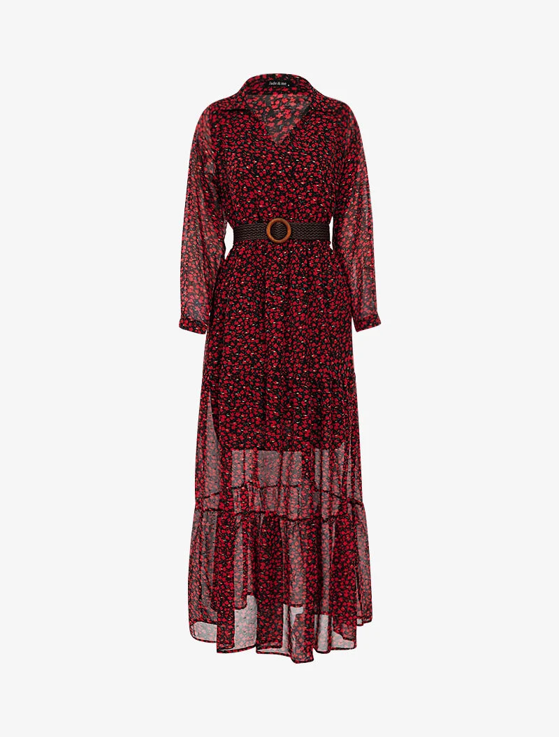 Böhmisches Kleid mit Mohnblumendruck - Rot