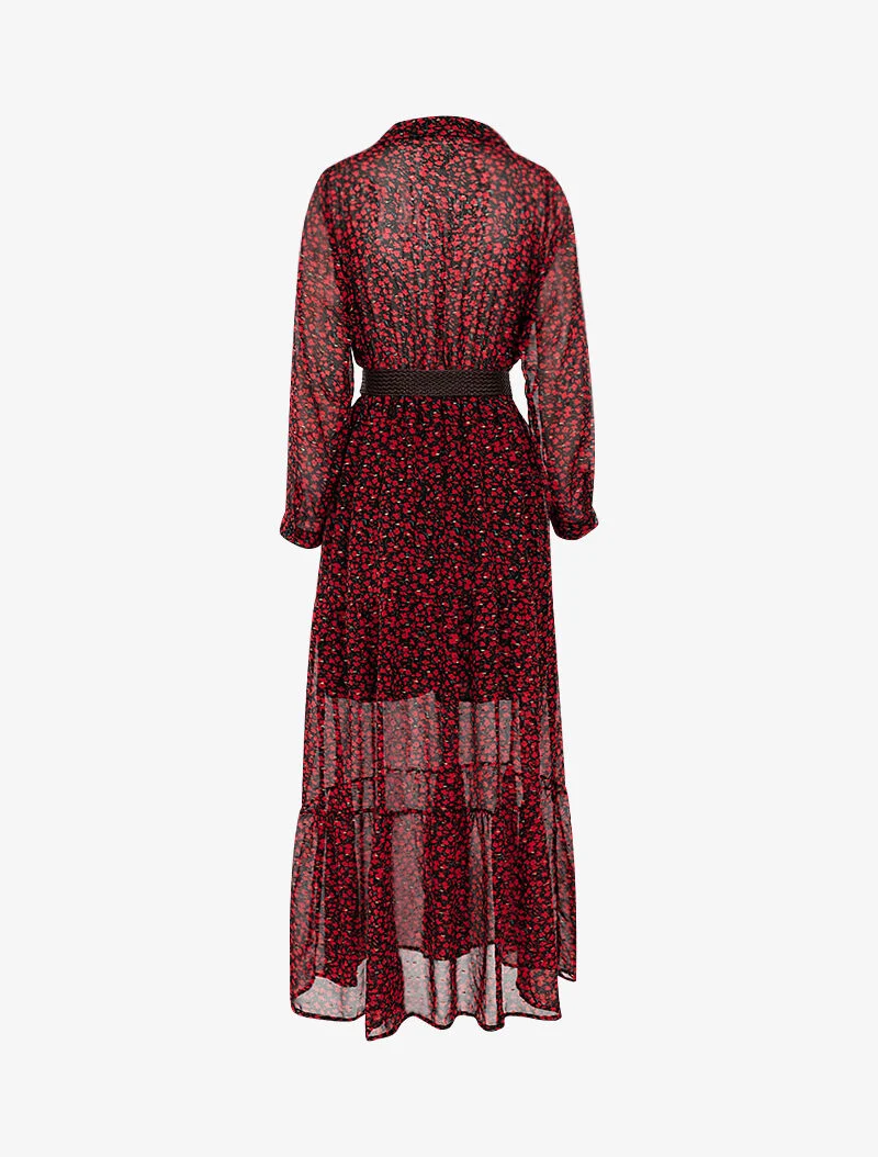 Böhmisches Kleid mit Mohnblumendruck - Rot