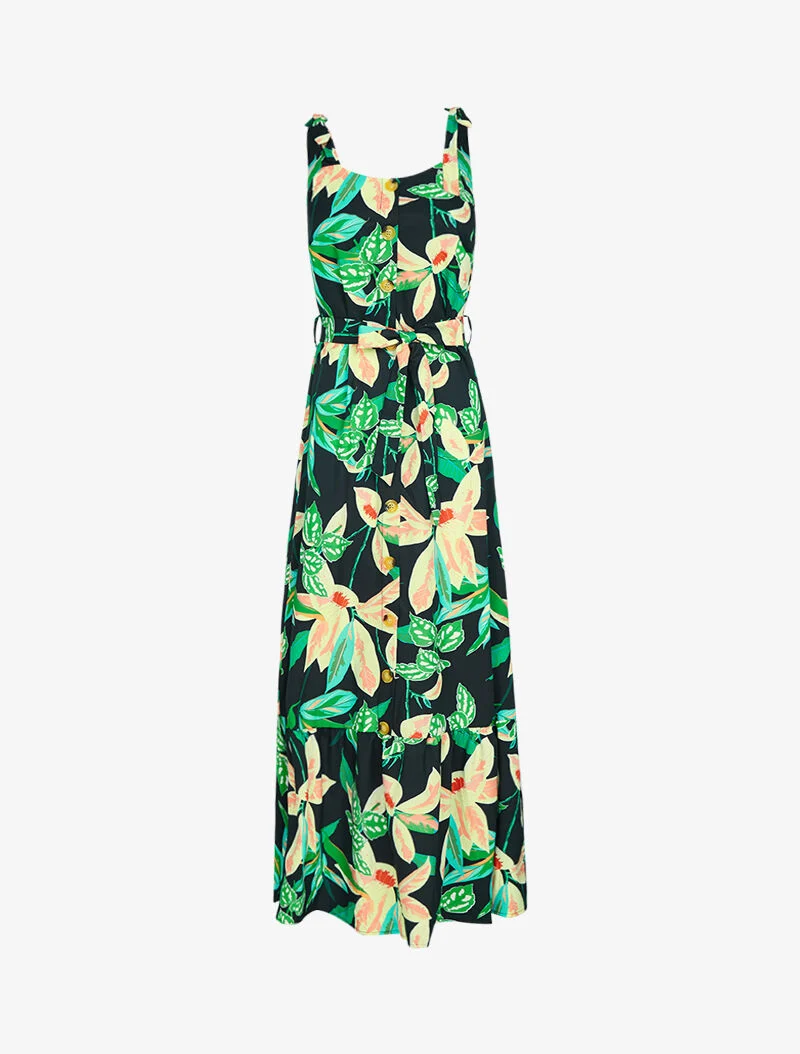 Kleid mit Prints und geknöpftem Oberteil - schwarz