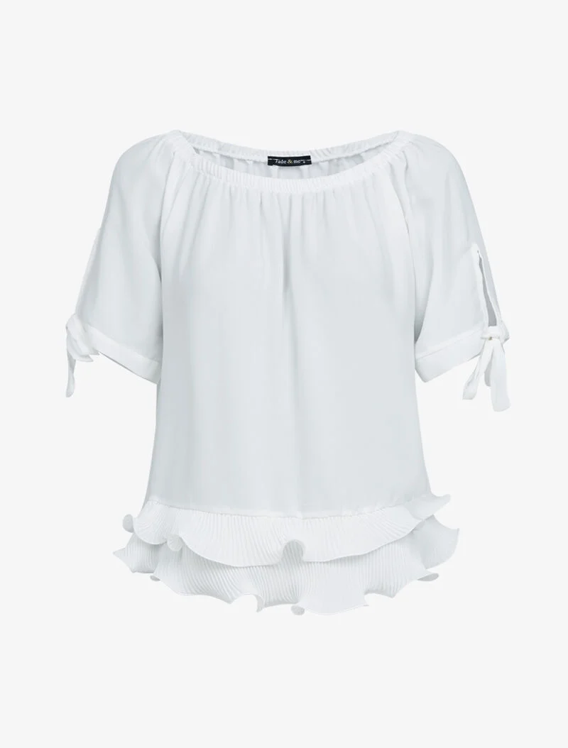 Oberteil aus Voile mit gekräuseltem Saum. - weiß