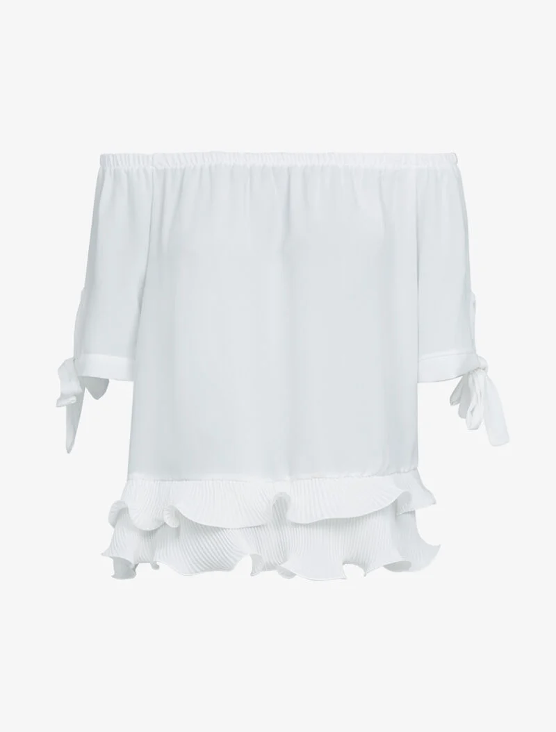 Oberteil aus Voile mit gekräuseltem Saum. - weiß