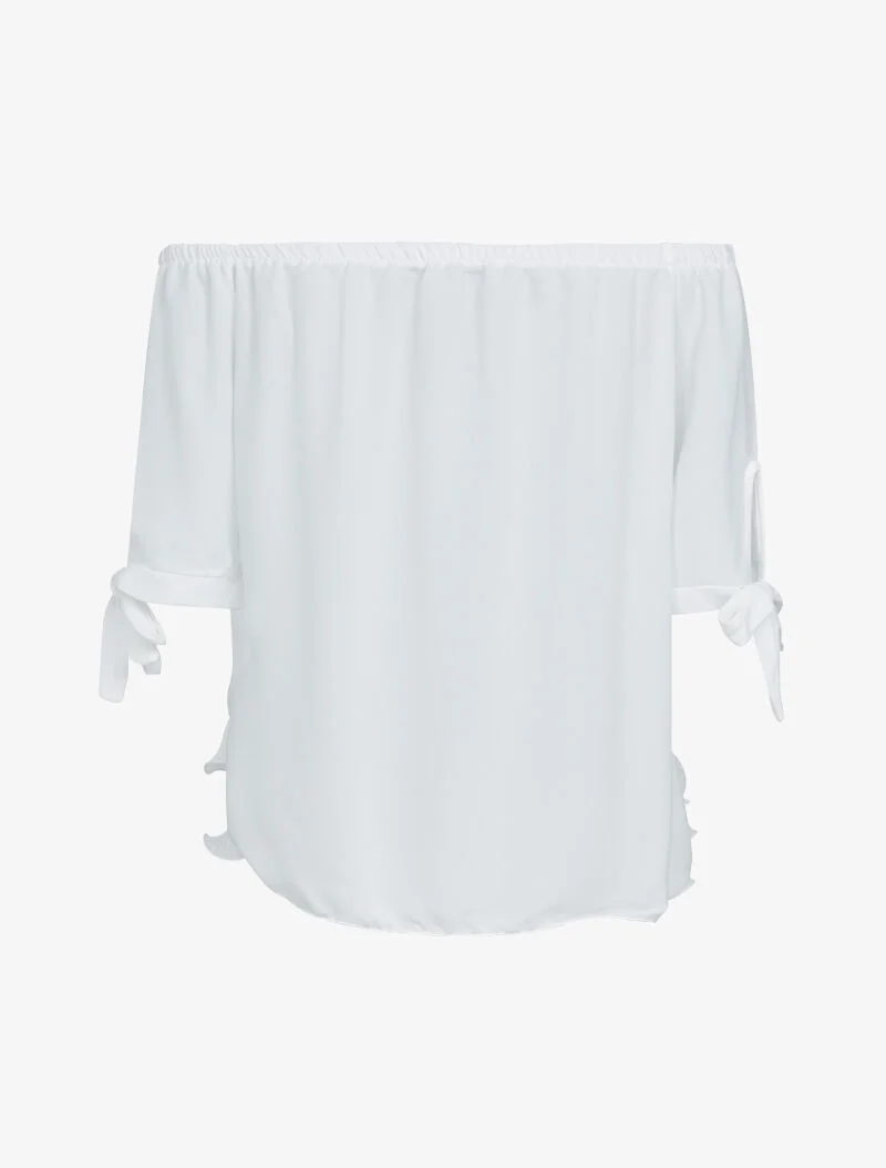 Oberteil aus Voile mit gekräuseltem Saum. - weiß