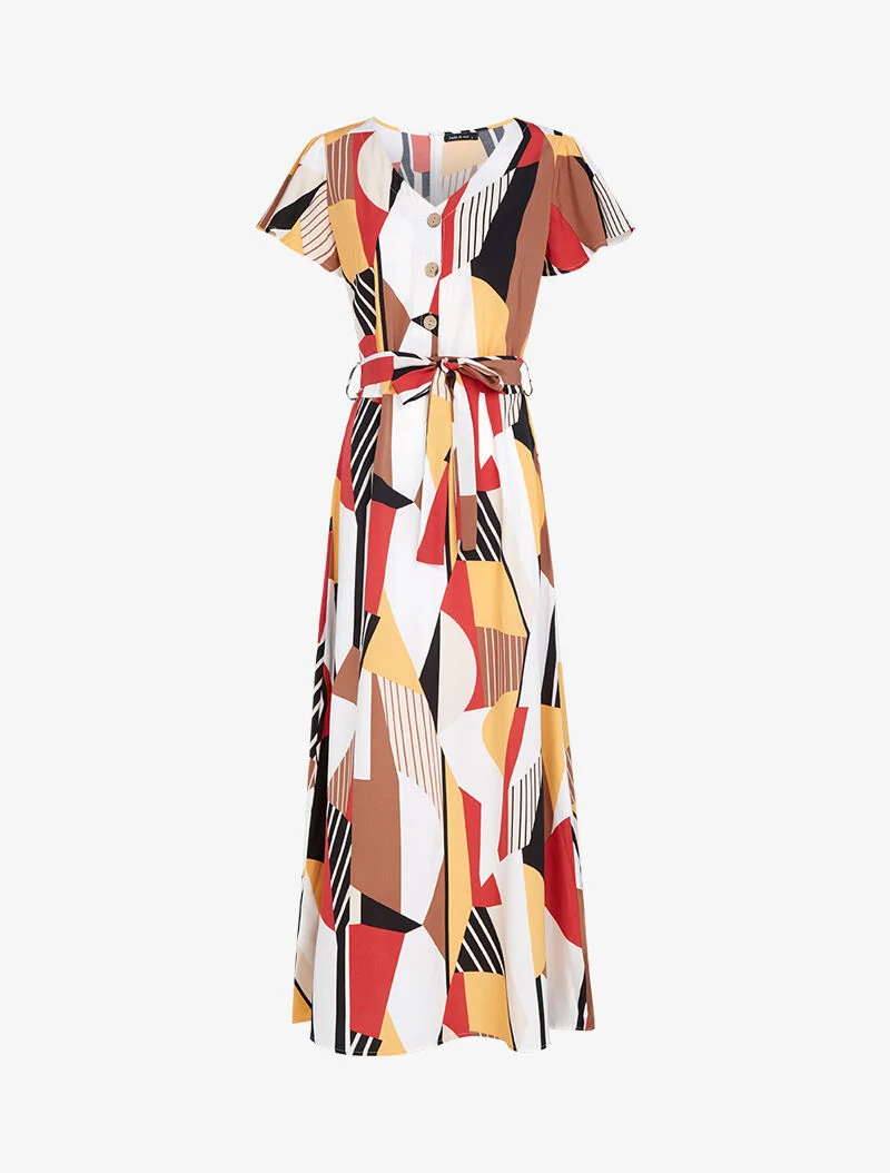 Kleid mit grafischen Mustern - Ecru