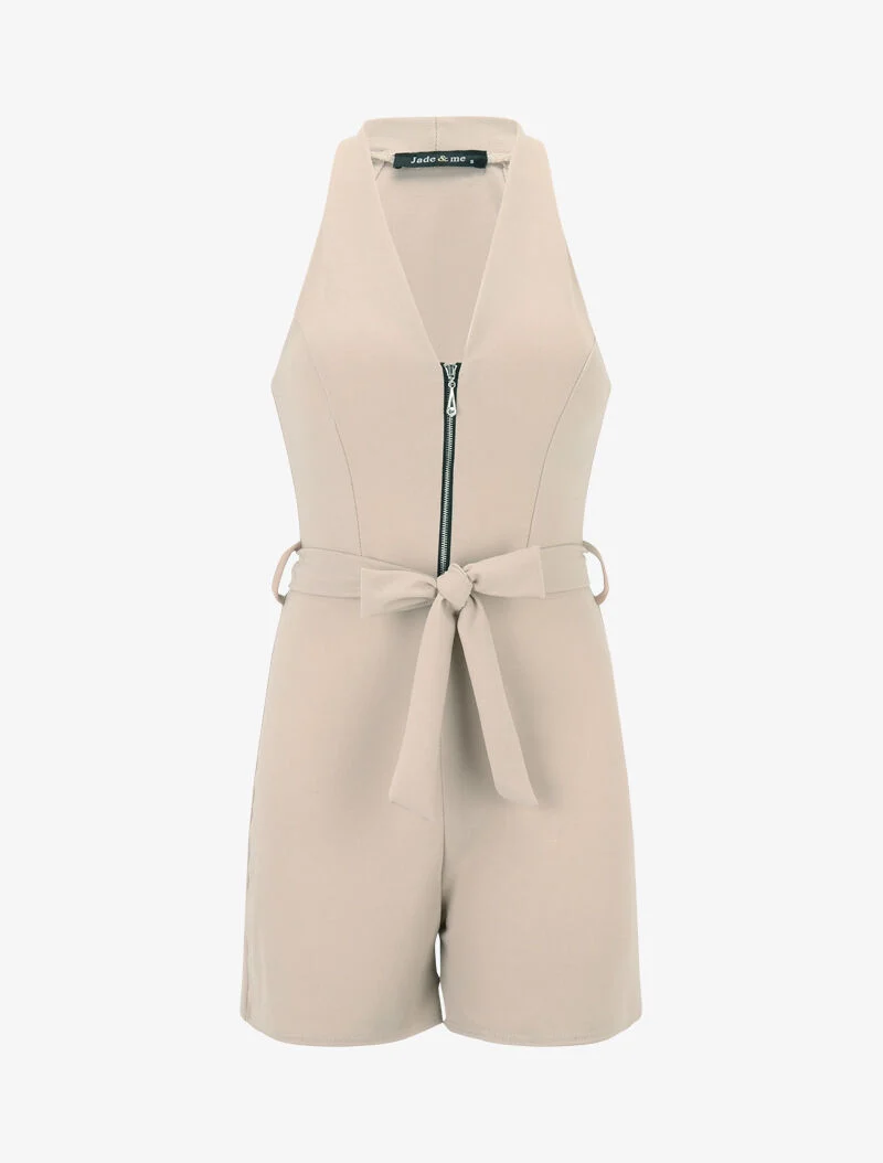Reißverschluss-Overall mit Bustier - beige