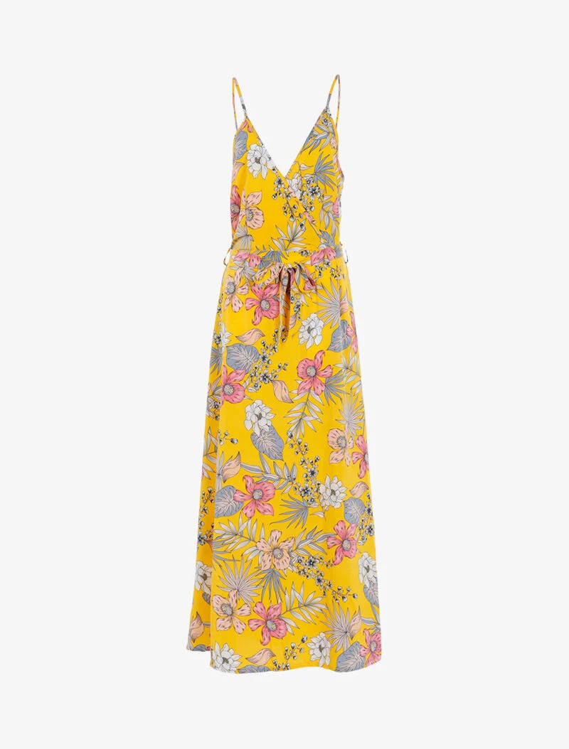 Wickelkleid mit Blumenmuster - gelb