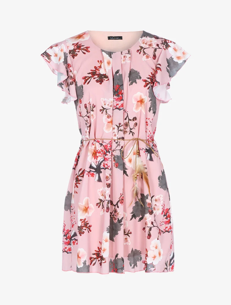 A-Linien-Kleid mit Blumenmuster - Rose