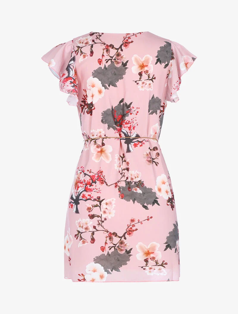 A-Linien-Kleid mit Blumenmuster - Rose