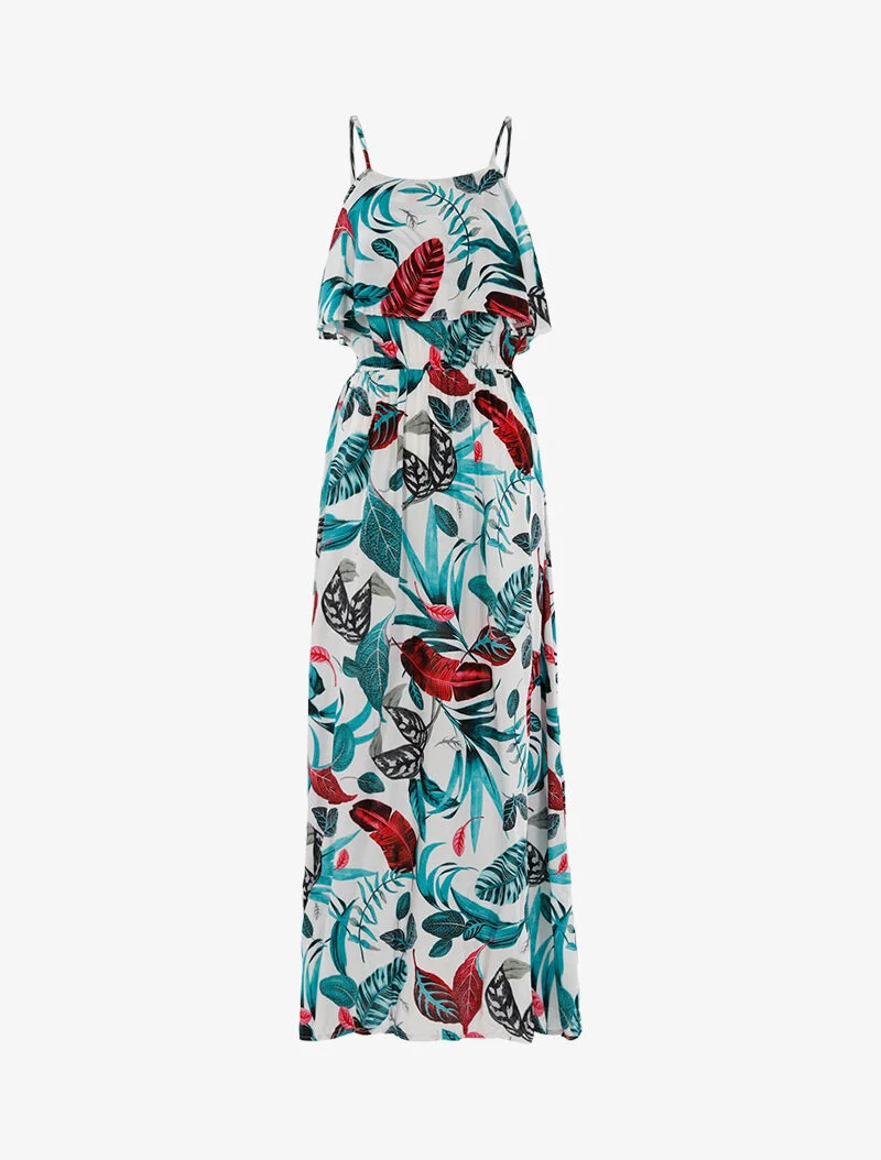 Kleid mit Blattmuster - weiß