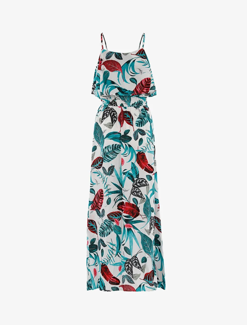 Kleid mit Blattmuster - weiß