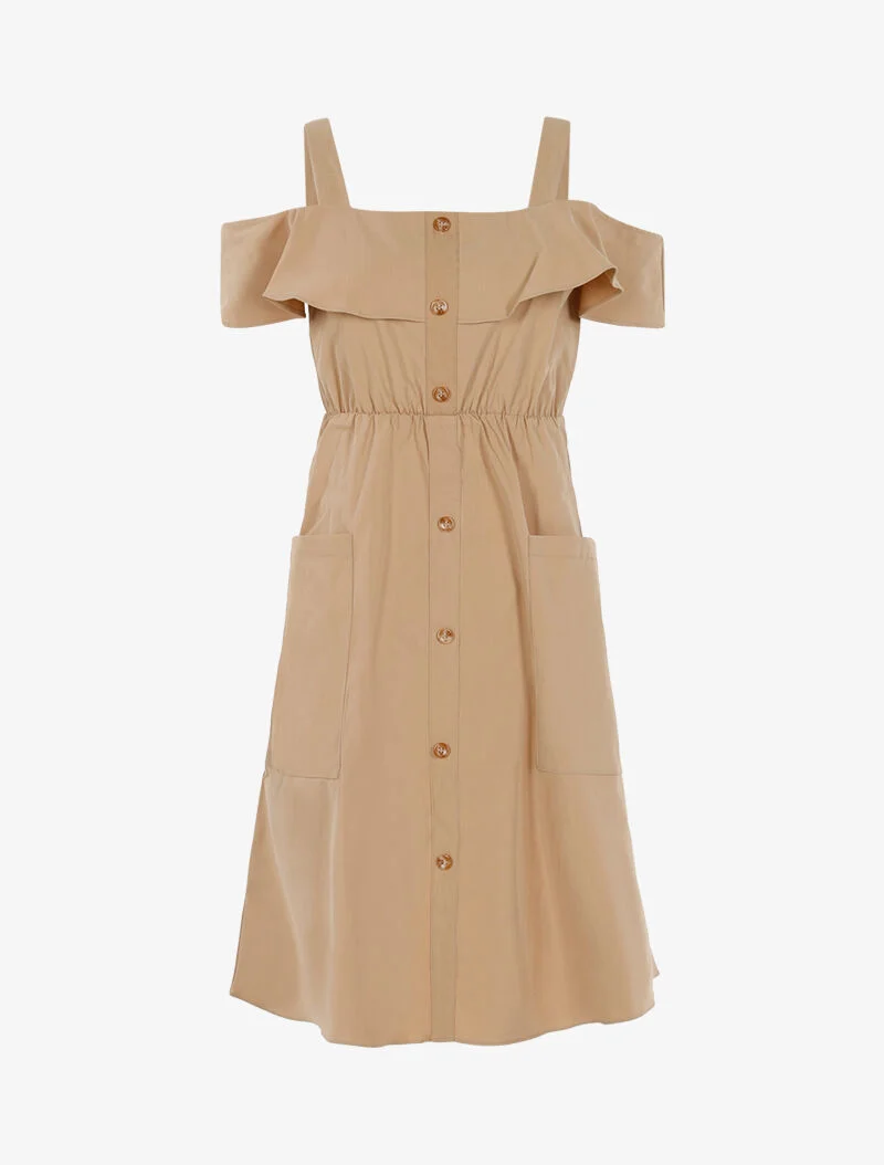 Schulterfreies Kleid - beige