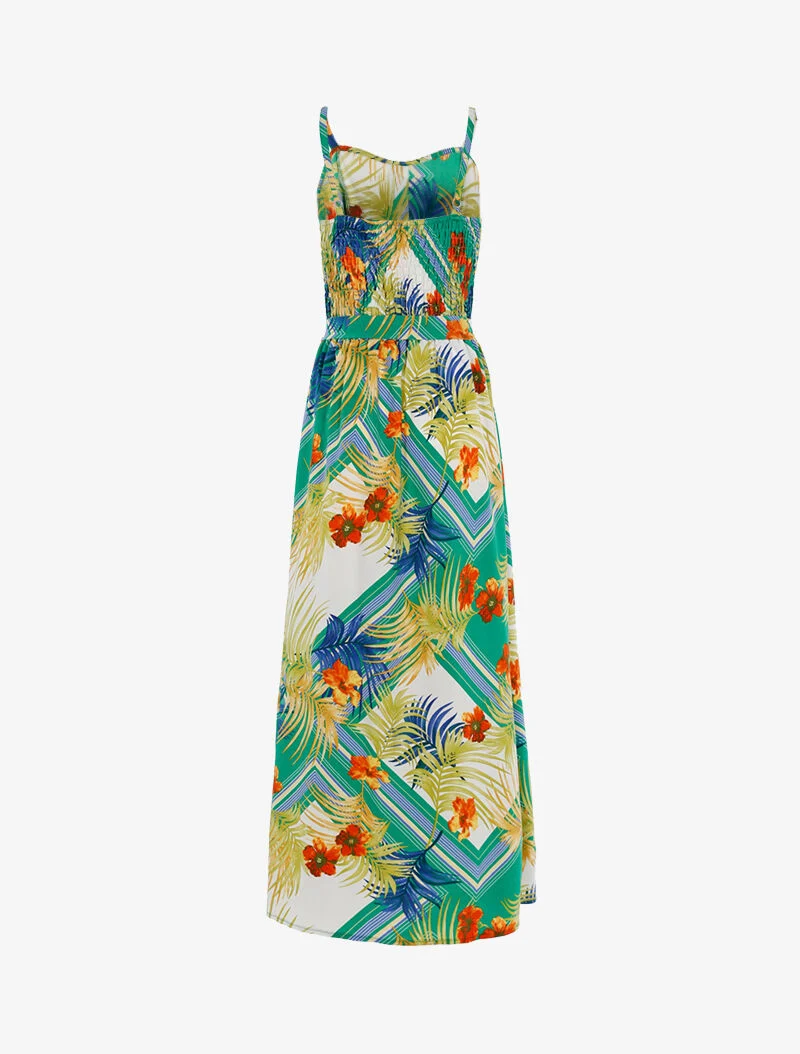 Kleid mit Blätter- und Blumenmuster - Grün