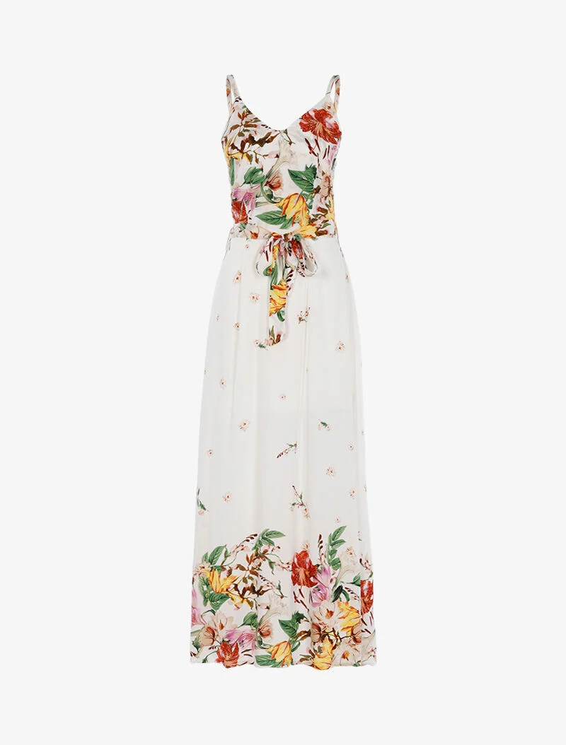 Langes Kleid mit Blumenmuster - weiß
