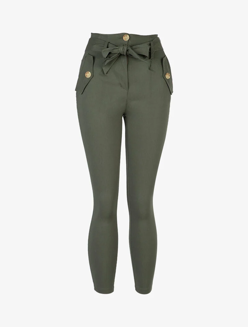 7/8-Hose mit Empire-Taille - Kaki