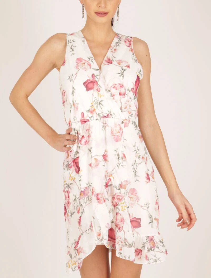 Wickelkleid mit Blumenmuster - Ecru